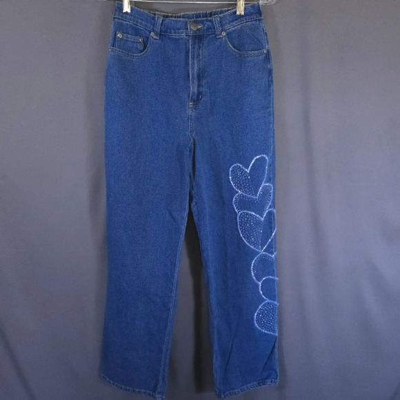 Quacker Factory‎ Beaded Heart Denim Jeans Fairy Cottagecore Y2K 90s - Picture 1 of 7